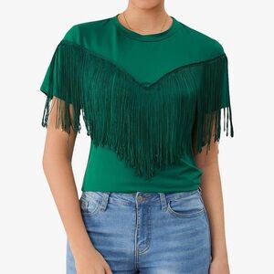 Chic Nation Emerald Fringe Tee